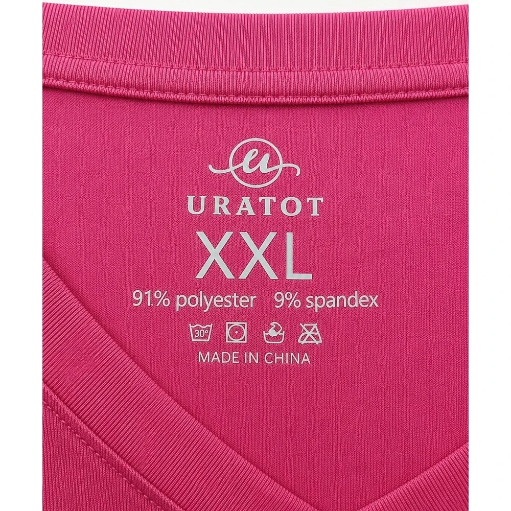 Uratot Womens Magenta Pink V-Neck Long Sleeve T-Shirt XXL Stretch Top